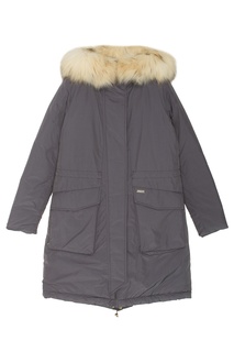 Парка на пуху с мехом белого енота Woolrich