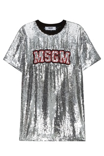 Серебристая футболка с пайетками Msgm