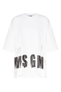 Белая футболка с бахромой и логотипом Msgm