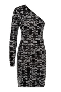 Черное мини-платье с открытым плечом Philipp Plein