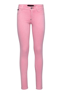 Розовые джинсы-скинни со стразами Philipp Plein