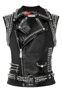 Черный кожаный жилет с шипами Philipp Plein