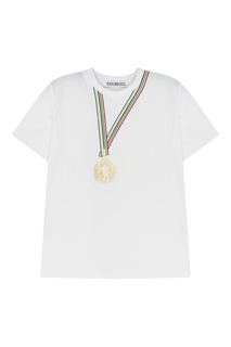 Белая футболка с принтом в виде медали Dirk Bikkembergs