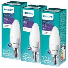 Упаковка светодиодных ламп 3 шт Philips E14, B35, 4Вт