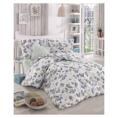 Постельное белье евростандарт Altinbasak Butterfle, ранфорс голубой