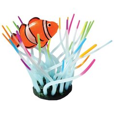 Фигурка для аквариума Jelly-fish Актиния с рыбой Клоун 11х8х14.5 см оранжевый/белый/голубой/зеленый