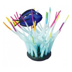 Фигурка для аквариума Jelly-fish Актиния с рыбой Дори 14.5х8х11 см белый/синий