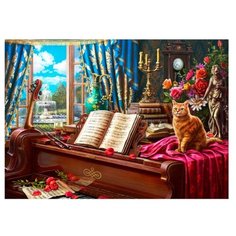 Рыжий кот Картина по номерам "Рояль и кот" 40х50 см (AWD070)