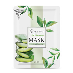 A;T FOX Маска для лица, очищающая и поддерживающая гидро-липидный баланс кожи GREEN TEA & ALOEVERA