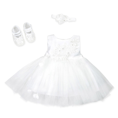 Праздничный набор: платье, пинетки и повязка на голову RBC МЛ 365325 кремовый р.56