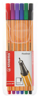 Ручки капиллярные "Point 88", 6 неоновых цветов Stabilo