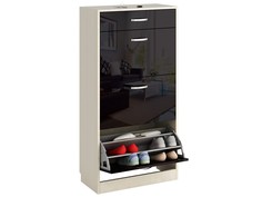 Обувница MFMaster Дженни-3 МСТ-ОДД-03 60х29,6х131,4см, дуб молочный/черный глянец МФ Мастер