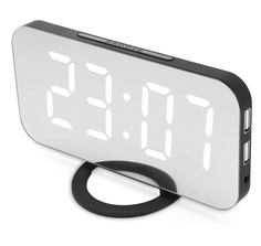 Электронные настольные/настенные зеркальные часы с USB (черный корпус, белые цифры) NO Name