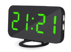 Электронные настольные/настенные зеркальные часы с USB (черный корпус, зеленые цифры) NO Name