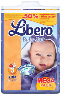Подгузники Libero Comfort Midi 3 (4-9 кг), 68 шт.