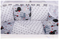 Комплект в кроватку 15 предметов (3+12 подушек-бортиков) AmaroBaby КОТИКИ (бязь, серый)
