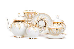 Чайный сервиз Дулево Голубая Роза Золотистый 15 предметов на 6 персон Дулевский Фарфор