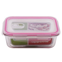 Контейнер стеклянный прямоугольный 840мл с клап роз ТМ Appetite