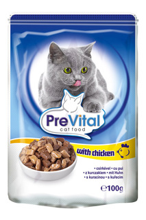 Влажный корм для кошек PreVital Classic, курица, 24шт, 100г