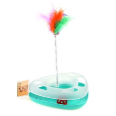 Игрушка Homecat Трэк треугольный с мячиком и перьями на пружине для кошек 25х7см