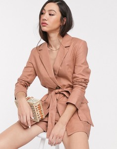 Льняной пиджак ASOS DESIGN-Коричневый