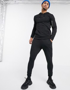 Черный обтягивающий спортивный костюм с худи и карманом MA1 ASOS DESIGN