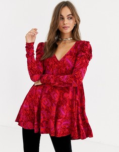 Туника с пышными рукавами Free People-Красный