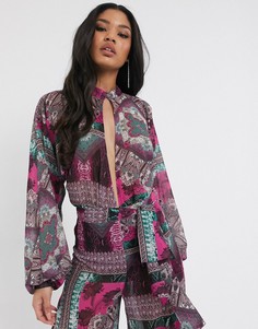 Боди с пышными рукавами и принтом Missguided Peace + Love-Мульти