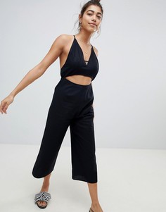 Хлопковый комбинезон с вырезами ASOS DESIGN-Черный