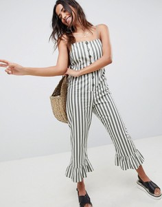 Хлопковый комбинезон в полоску с оборками и пуговицами ASOS DESIGN-Мульти