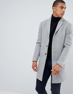 Серое пальто из переработанной шерсти Selected Homme-Серый