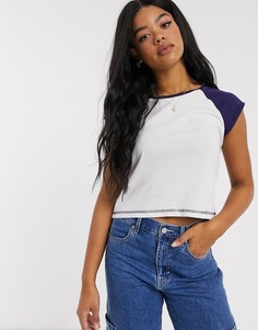 Белая короткая футболка с контрастными рукавами реглан Brave Soul-Белый