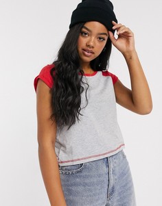 Серая короткая футболка с контрастными рукавами реглан Brave Soul-Серый