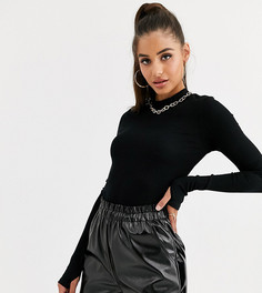 Черный топ в рубчик с отверстиями для большого пальца ASOS DESIGN Tall