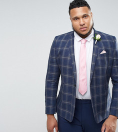 Пиджак скинни из ткани с высоким содержанием льна в клетку ASOS DESIGN Plus Wedding-Синий