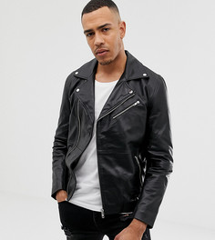 Черная кожаная байкерская куртка ASOS DESIGN Tall-Черный