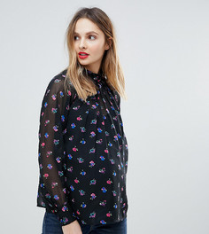Блузка с длинными рукавами, высоким воротником и ярким цветочным принтом ASOS DESIGN Maternity-Мульти