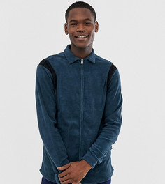 Темно-синяя махровая рубашка классического кроя на молнии ASOS DESIGN Tall-Темно-синий