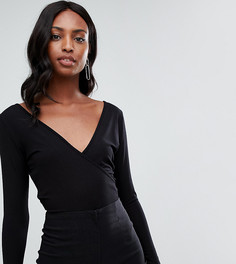 Черное боди с запахом и глубоким вырезом на груди и спине ASOS DESIGN Tall-Черный