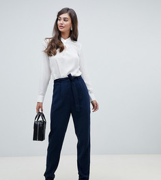 Брюки со складками и поясом оби ASOS DESIGN Tall-Темно-синий