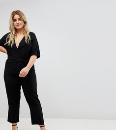 Комбинезон с запахом и поясом ASOS DESIGN Curve-Черный