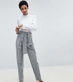 Суженные брюки в клетку с завязкой и открытой молнией ASOS DESIGN Tall-Мульти
