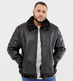 Темно-коричневая куртка-авиатор из искусственной кожи River Island Big & Tall-Коричневый