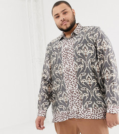 Атласная комбинируемая рубашка классического кроя с принтом пейсли ASOS DESIGN Plus-Серый
