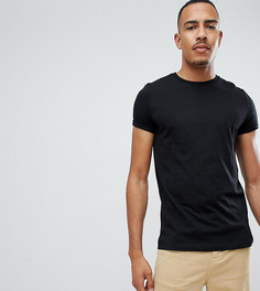 Черная футболка с круглым вырезом и отворотами на рукавах ASOS DESIGN Tall-Черный