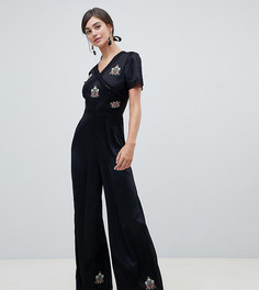 Чайный комбинезон с вышивокой и кружевной отделкой ASOS DESIGN Tall-Черный