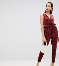 Бархатный комбинезон без рукавов с запахом ASOS DESIGN Tall-Розовый