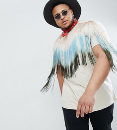 Свободная длинная футболка с бахромой ASOS DESIGN Plus-Бежевый