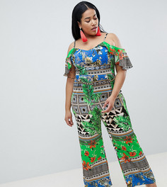 Комбинезон с оборками на рукавах River Island Plus-Зеленый