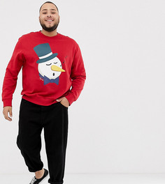 Красный новогодний свитшот с принтом снеговика Jack & Jones Originals